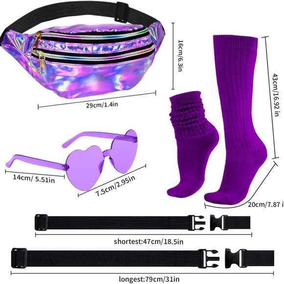 Holographic Crossbody Fanny Pack with 3 Pockets & Heart Shades - Fashionable Duo - Picture 7 of 7